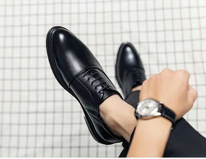 Business Formal Leather Shoes Men's Casual with Suit Low Top Solid Wedding Shoes Color Fashion Oxford Shoes Pointed Office Shoes