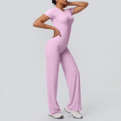 Fitness Sports Workout Yoga Set for Women Naked Feel Slim Casual Workout Top T-Shirt Quick Drying Push Up Running Pants Yoga Set