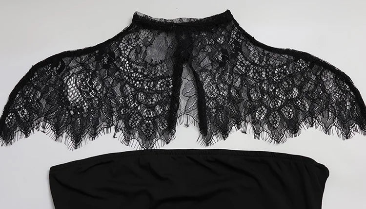 Strapless Solid Lace Patchwork Women Dresses Sheath Sexy Club Hip Wrap Bodycon Vestidos Female Outfits Party Chic
