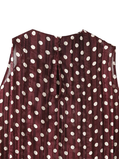 Chic Summer Elegant Brown Woman Blouse Polka Dot Fashion 2026 O-Neck Vintage Sleeveless Shirt Teacher Loose Mujer Vest