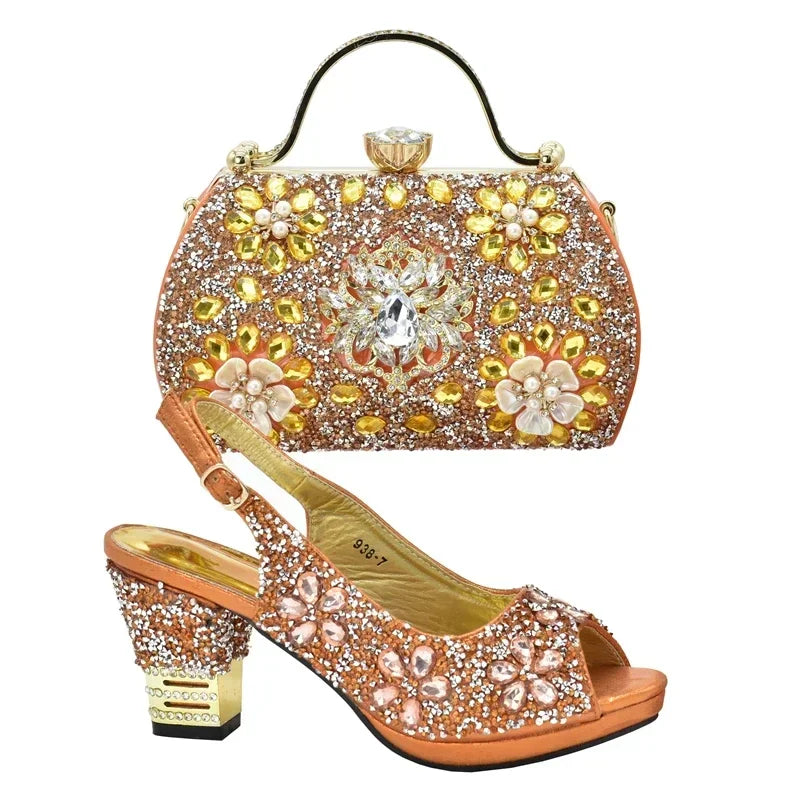 2026 Italian Shoes and Bags Matching Set with Rhinestone Plus Size Shoes Luxury Italian Shoe and Bag Set Wedding Shoes Bride