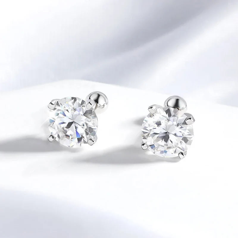 18k Plated 0.2-2ct Moissanite Stud Earrings for Women Solid 925 Sterling Silver Lab Diamond Screw Back Ear Stud Jewelry