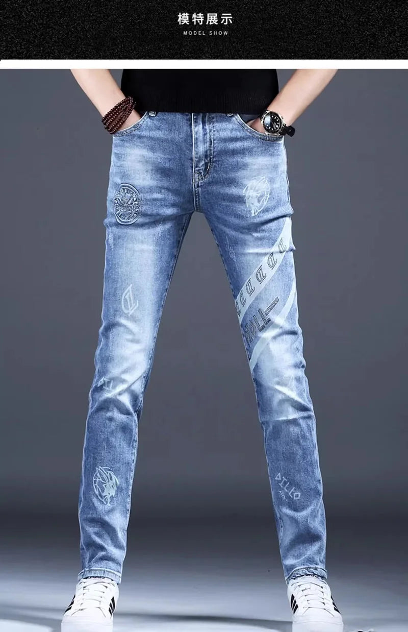 Spring and Autumn New Classic Fashion Elastic Fit Ankle Pants for Men - Casual Slim Fit Retro Sport High-Quality Denim Jeans
