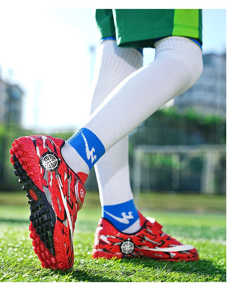 Hot Child Football Boots Outdoor Trainers Soccer Shoes For Kids Boys Hook Loop Football Sneakers Cleats Futsal Shoes Children