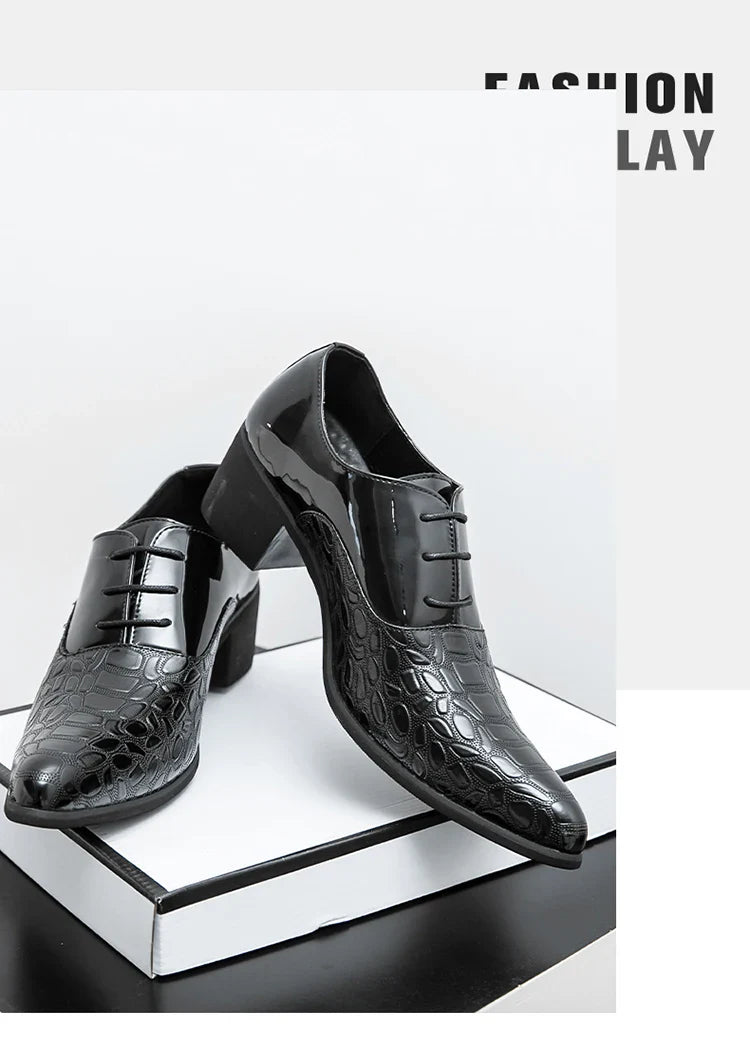 Luxury Wedding Dress Men High Heel Shoes Design Blue Man Patent Leather Shoes Party Men Pointed Toe Formal Shoes Zapatos Oxfords
