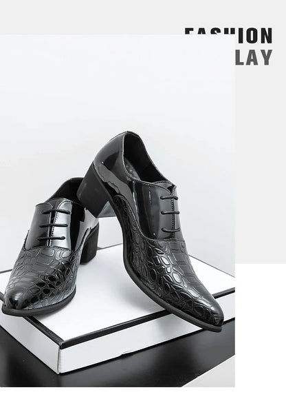 Luxury Wedding Dress Men High Heel Shoes Design Blue Man Patent Leather Shoes Party Men Pointed Toe Formal Shoes Zapatos Oxfords