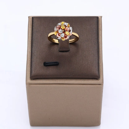 Fashionable 4-piece set of hand-woven gold and multi-color copper beads wavy line wear Open cuff bracelet ring for women's daily
