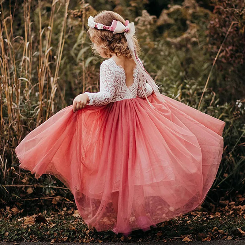 Vestido de Festa de Princesa Plus Size com Renda para Dama de Honra Bebê Crianças Vestidos de Aniversário de Casamento de Verão Roupas Infantis 2 4 6 8 10 12 14