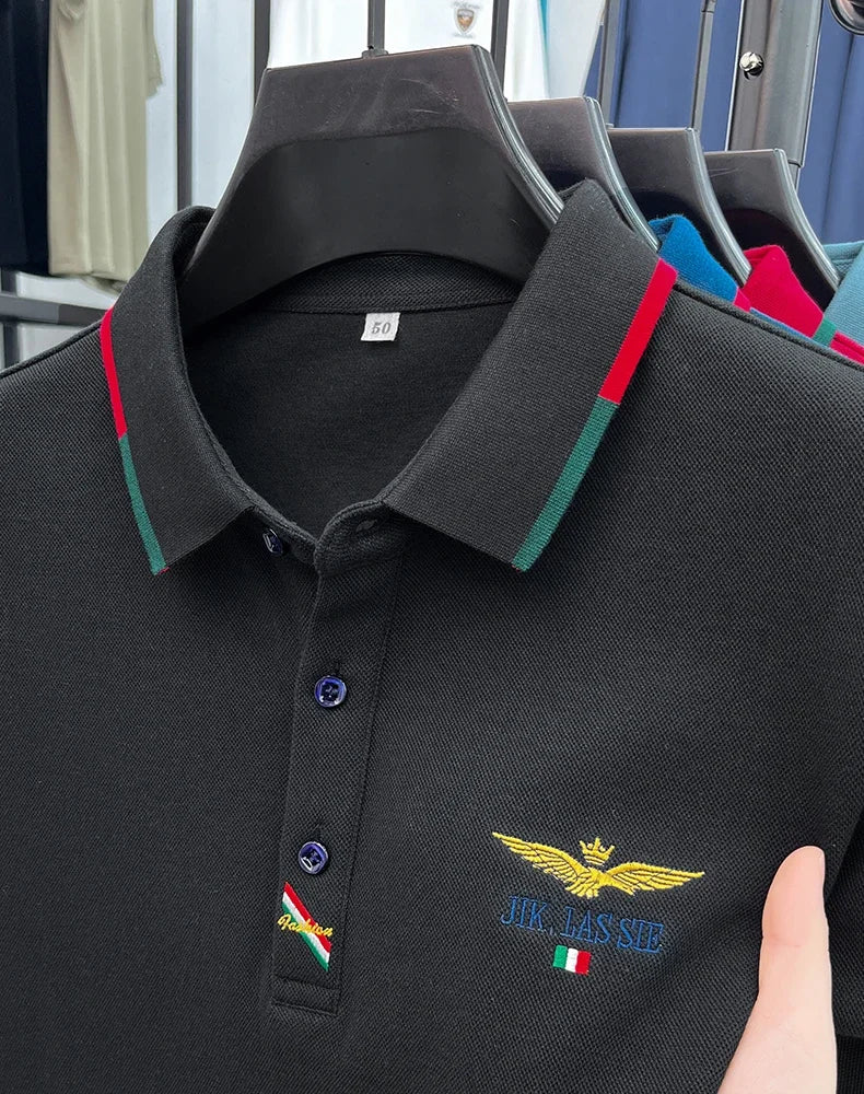 Spring and Autumn new 100% cotton long sleeved men's polo shirt brand high-end embroidered comfortable breathable casual T-shirt