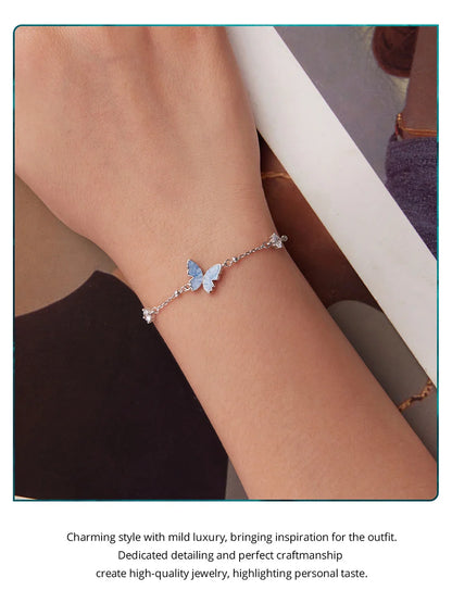 925 Sterling Silver Butterfly Charm Bracelet Lightweight CZ Beads Link Chain for Women Teens Gift Natural Wrist Decor