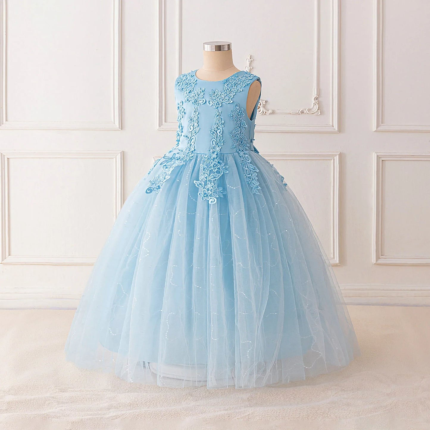 Summer Flower Baptism Bridesmaids Girls Dress Tulle Wedding Birthday Princess Party Dress Girls Graduation Evening Kids Clothing
