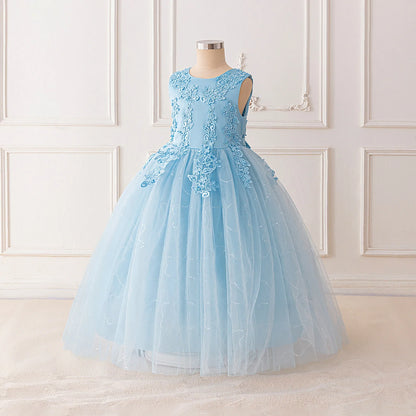 Summer Flower Baptism Bridesmaids Girls Dress Tulle Wedding Birthday Princess Party Dress Girls Graduation Evening Kids Clothing