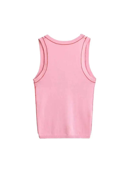 Women's Sleeveless Knit Tank Tops, V Neck ,Contrast Trims, Female Camis, Chic Vest Fashion