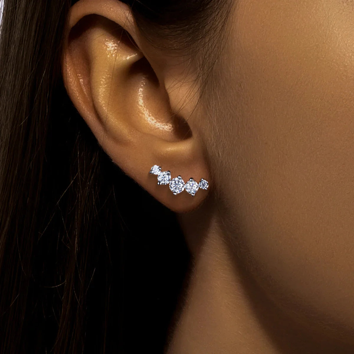1.04cttw Moissanite Stud Earrings 925 Sterling Silver Gold Plated Lab Created Diamond Smile Earrings For Women Jewelry