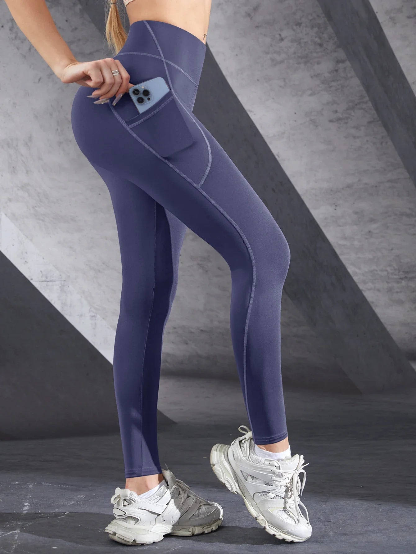 New High Waist Women's Leggings Stretch Yoga Pants Tights With Pockets Push Up Fitness Running Sportswear Solid Color Pants