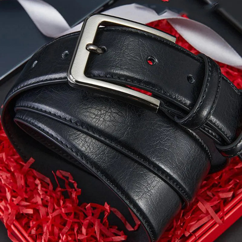 Men's Belt Boys Genuine Leather Belt Pin Buckle Belt Brown Middle-aged Youth Casual Trendy Men's Belt，Ideal for gifting