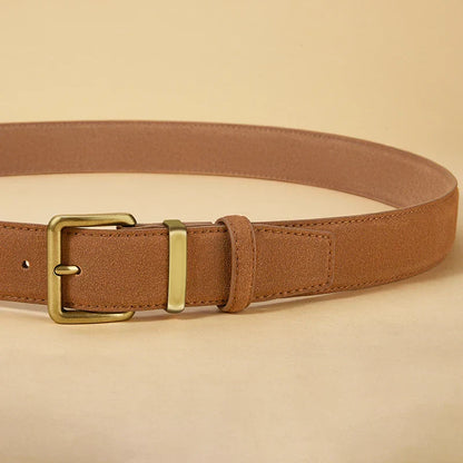 Luxury Suede Cowhide Leather Belt for Women, Vintage Style with Gold Buckle, 3.5cm Wide Waistband for Dresses & Jeans