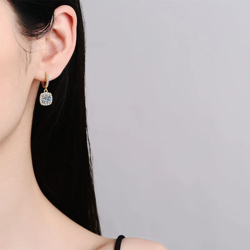1ct Moissanite Drop Earrings S925 Sterling Silver with Gold Plated Wedding Jewelry With Certificate Hoop Dangle Earrings