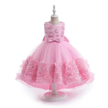 Summer Flower Party Girls Dress Christmas Costume Tulle Trailing Bridesmaid Princess Kids Dresses for Girl Wedding Birthday Gown