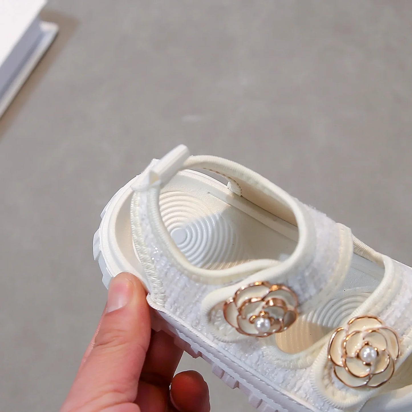 Rose Sweet Style Sandals Summer Solid Color Girls Baby Sandals Open Toe Small PU Slipper Shoes Size 21-35