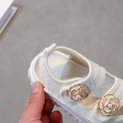 Rose Sweet Style Sandals Summer Solid Color Girls Baby Sandals Open Toe Small PU Slipper Shoes Size 21-35