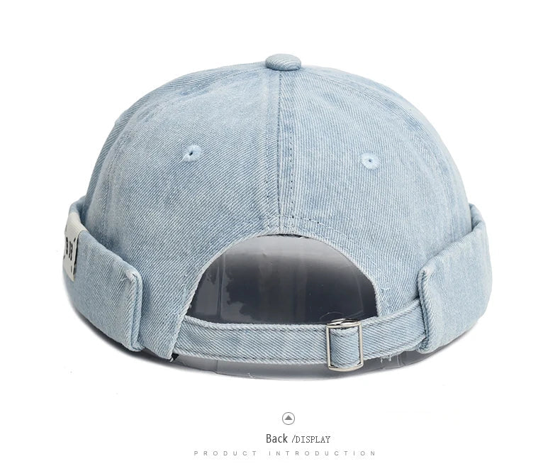Denim Docker Cap Without Visor Letter Label Brimless Caps Adjustable Solid Color Hats Unisex Adult Retro Hip Hop Street