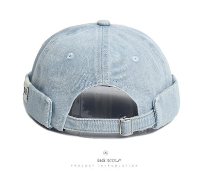 Denim Docker Cap Without Visor Letter Label Brimless Caps Adjustable Solid Color Hats Unisex Adult Retro Hip Hop Street
