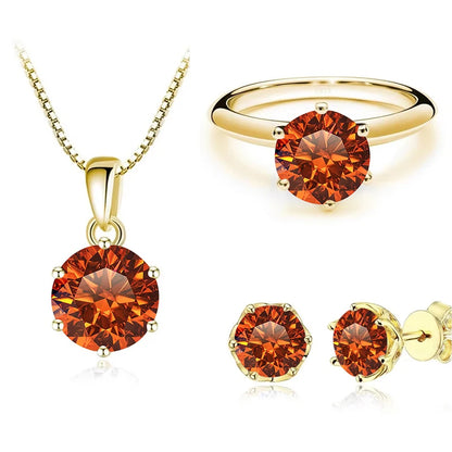 1Carat Moissanite Jewelry Set For Women Sterling S925 Silver Gold Plated Necklace Earrings Ring GRA Certified Wedding