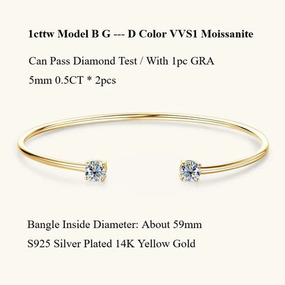2-Stone 0.8ct Pear Cut Moissanite Cuff Bangle 925 Silver Open Hand Chain Bracelet Adjustable Diamond Jewelry For Women Gift