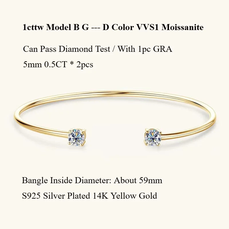 Dainty 0.5CT Round Brilliant Cut Moissanite Cuff Bangle for Women s925 Silver Lab Diamond Open Hand Chain Bracelet Gift