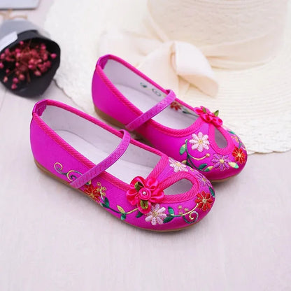 Girls Embroidery Floral Shoes Encanto Mirabel Princess Shoes Baby Vintage Ballerina Flats Comfortable Anti-slid Low Heel Flats