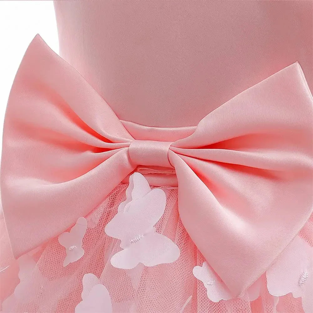 Vestido Borboleta Branco e Rosa de Verão para Meninas Vestido de Noiva de Tule Roupa de Batizado Roupa de Bebê Menina 1º Aniversário