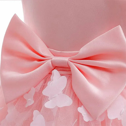 Vestido Borboleta Branco e Rosa de Verão para Meninas Vestido de Noiva de Tule Roupa de Batizado Roupa de Bebê Menina 1º Aniversário