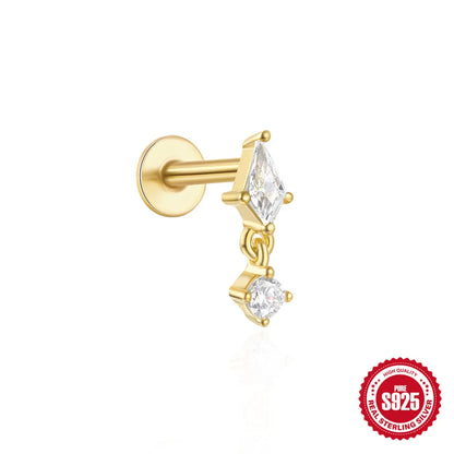 1PC Four Pointed Star Moon Tassel Lotus Cartilage Spiral Puncture 925 Sterling Silver Stud Earring For Women Ins Earring