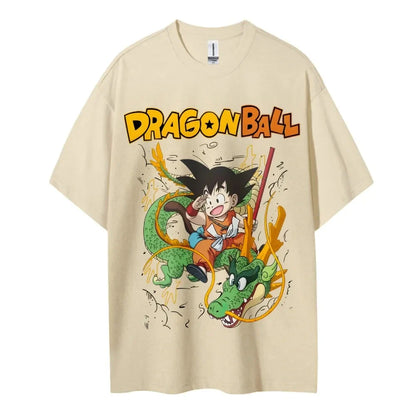 2026 Summer Dragon Ball Oversized T-shirt High Quality 100% Cotton Kid Goku & Shenron Print Unisex Retro Casual  Adults Kids