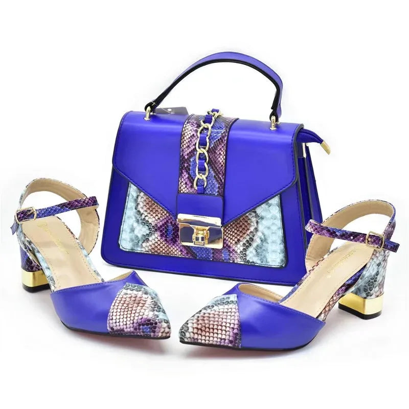 New Design Italian Shoe and Bag Set for Party In Women Ladies Shoes and Sandals Snake Print Heels Wedding Shoes for Women Bride