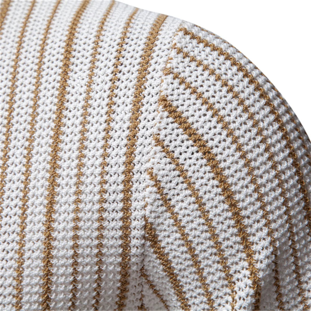 2025 Men's Striped Mesh Polo Shirt - Breathable Contrast Panel Knit Top with Turn-Down Collar