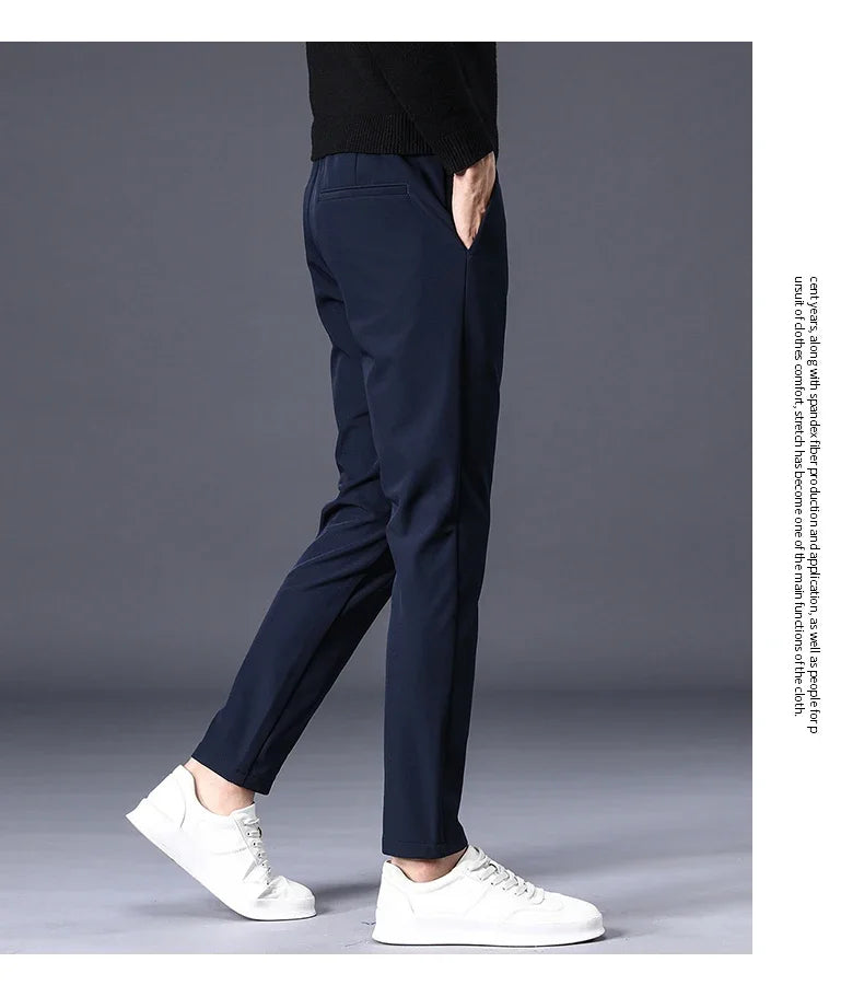 Fleece Pants Thick Men's Winter New Stretch Slim Business Warm Korean Fashion Plush Classic Trousers Male Brand 28-38