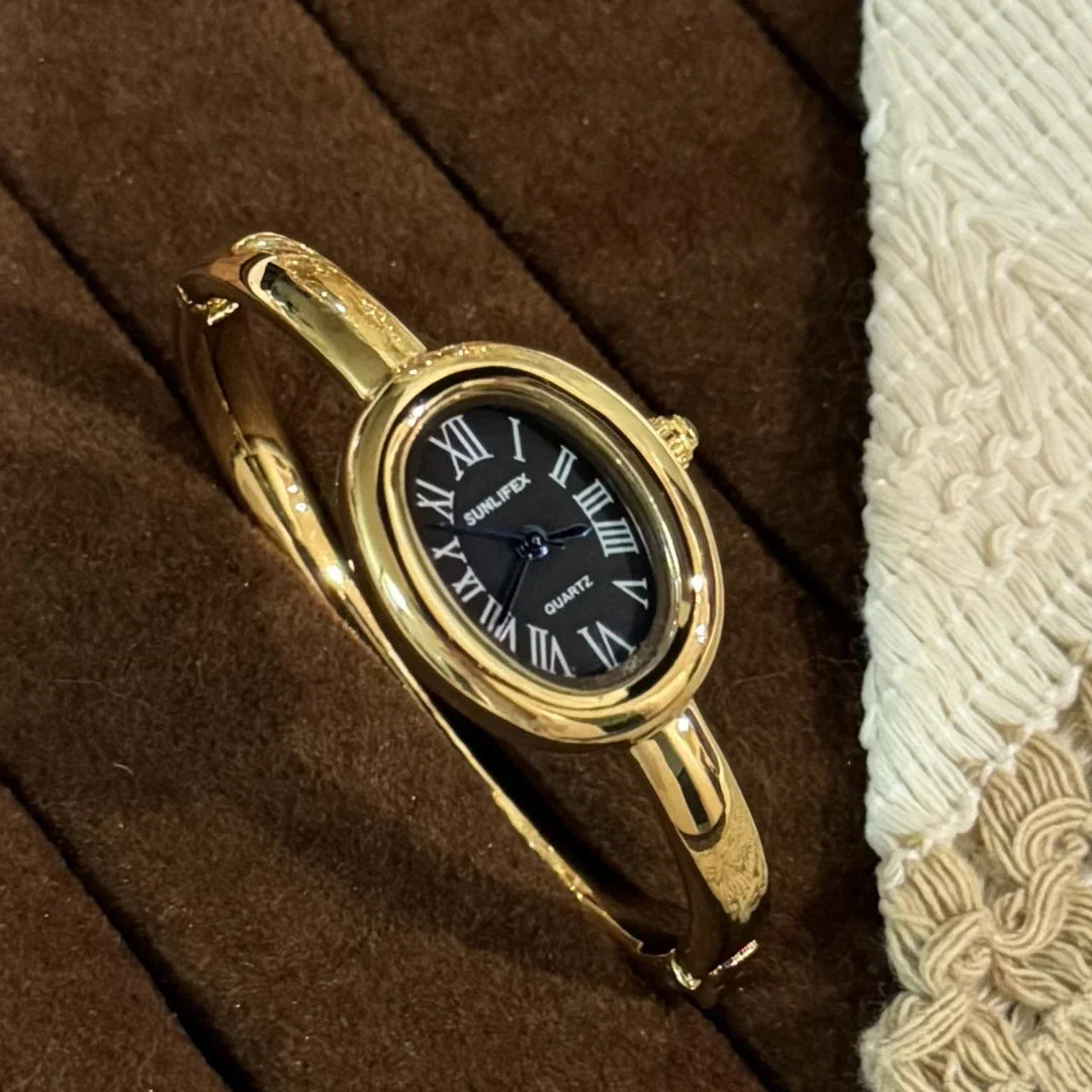 Women Rome Dial Quartz Watch Brand Luxury Gold Colors Bangle Oval  Wristwatch Relogio Feminino Gifts Clock Montre Femme