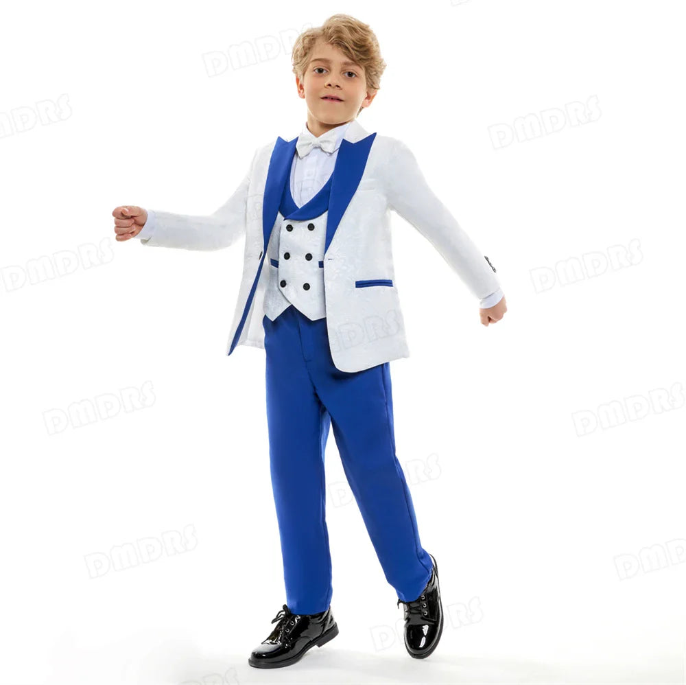 Boys’ 4-Piece Paisley Suit Set with One-Button Blazer for Weddings
