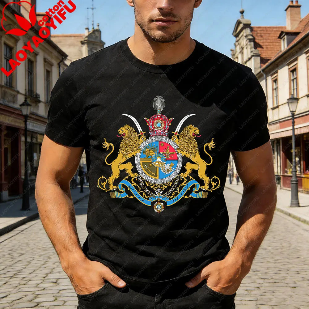 Lion and Sun Iran Persian Flag Iran Tshirt Khorshid Graphic T-Shirt Daily Life Casual Men Women Unisex Cotton Streetwear