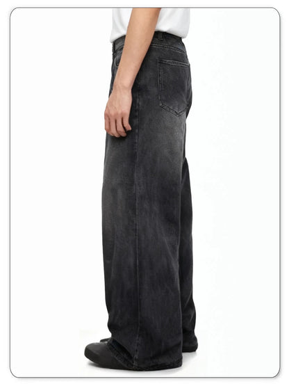 Calças jeans masculinas de quatro estações Versão coreana Calça casual para estudantes Retrô americano Cinza Preto Larga Solta Perna Reta Calça jeans folgada masculina