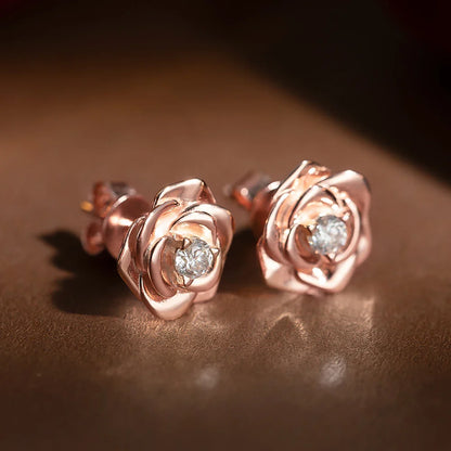 100% 925 Sterling Silver 3mm Moissanite Diamond Stud Earring For Women Romantic Rose Flower Earring Sparkling Fine Jewelry