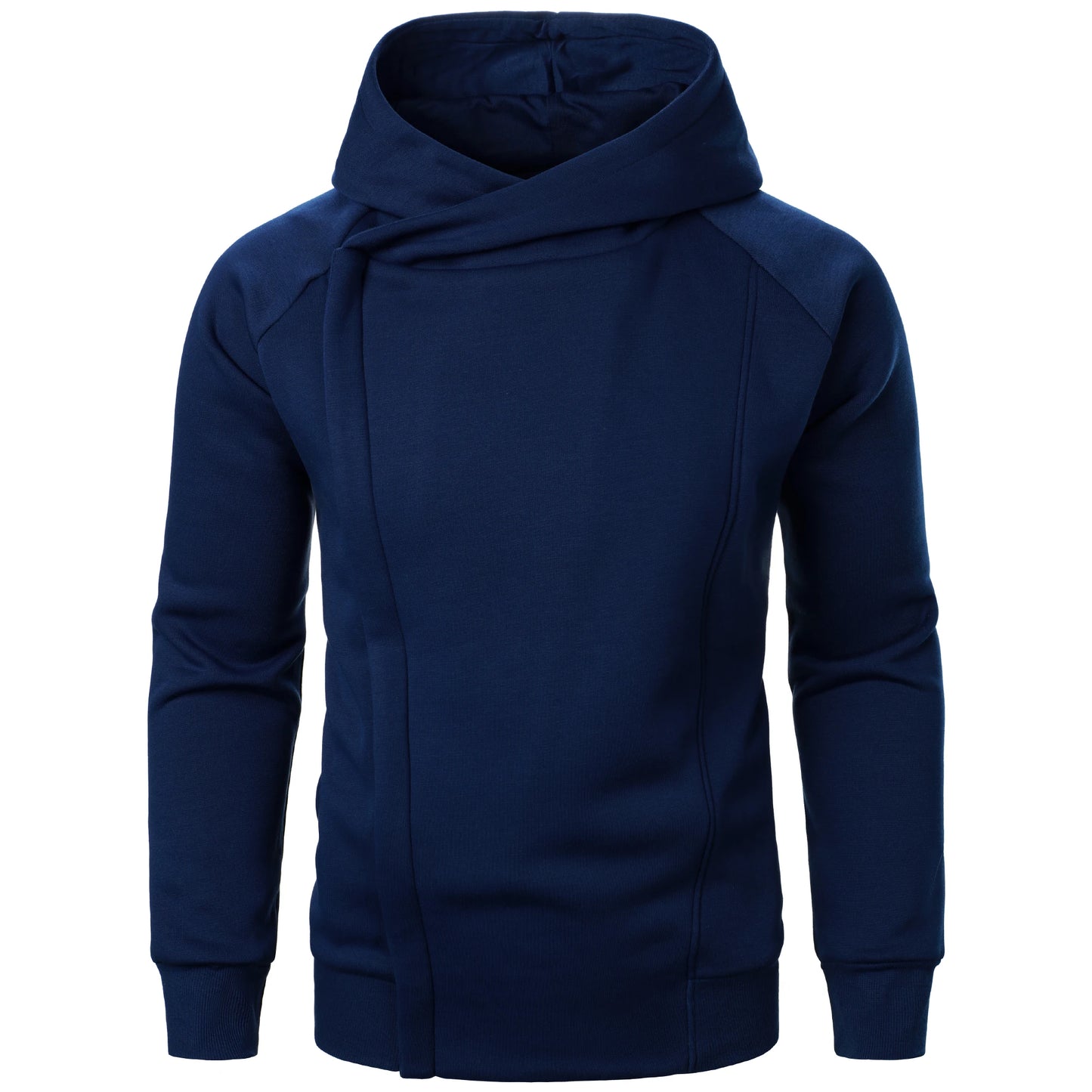 Moletom masculino outono inverno de cor sólida com capuz e zíper lateral manga longa