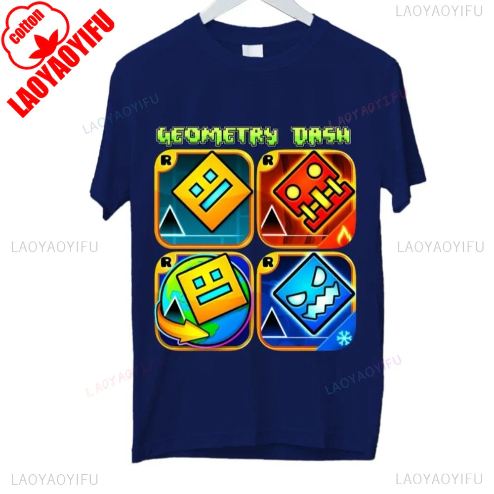 Dash Into Fun” Geometry Dash T-Shirt - 3D Gaming Characters Birthday Gift Cotton Summer Unisex Adult Style Printed T-shirt Tops