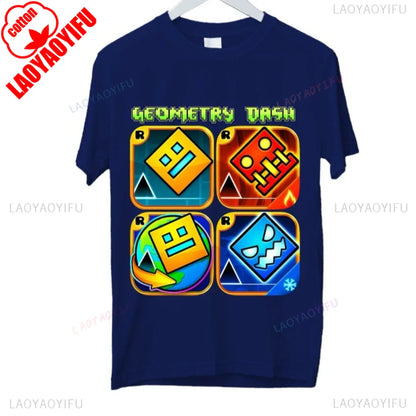 Dash Into Fun” Geometry Dash T-Shirt - 3D Gaming Characters Birthday Gift Cotton Summer Unisex Adult Style Printed T-shirt Tops
