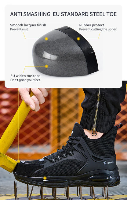 Men's protective shoes, breathable, lightweight, and safe shoes, anti-smashing and anti-puncture work shoes, steel-toe shoes