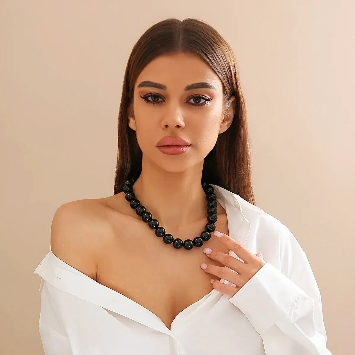 Salircon Gothic Simple Acrylic Red\Black Big Ball Bead Chain Necklace Women's Y2K Korean Clavicle Necklace Trendy Party Jewelry