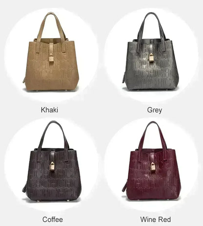 Large Capacity Handbag Luxury Brand Temperament Letter Print with Lock Design 2025 Trendy Women's Crossbody Bag