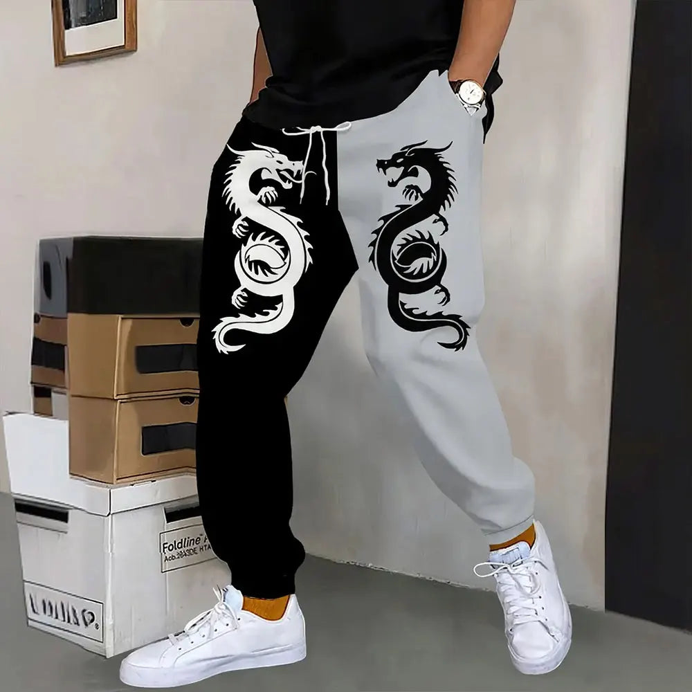 Men's Sweatpants Retro 3D Square Printed Sweatpants Men's Loose Pocket Drawstring Sweatpants Winter Thick Warm Sweatpants